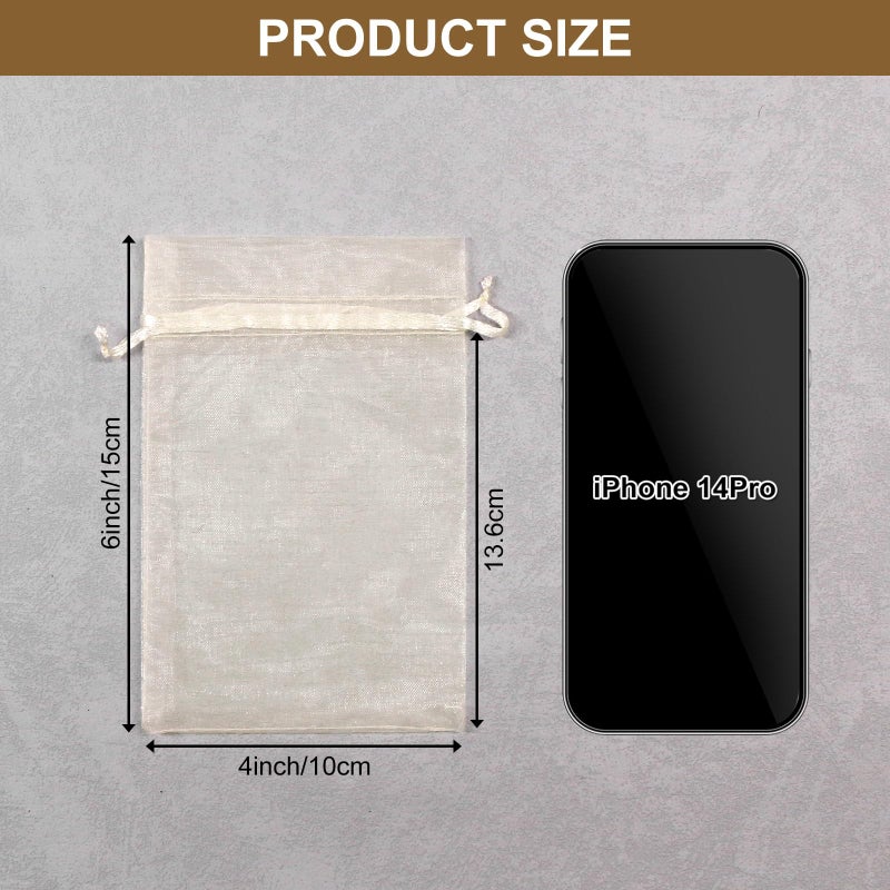 SumDirect 100Pcs 4x6inch Sheer Drawstring Organza Jewelry Pouches Wedding Party Christmas Favor Gift Bags (Beige) - Image 2